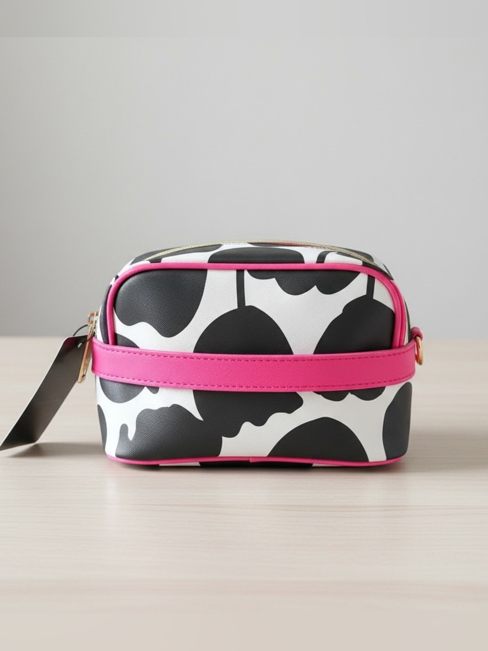 French Bull Floral Cosmetic Makeup Travel Case Black White Pink NWT